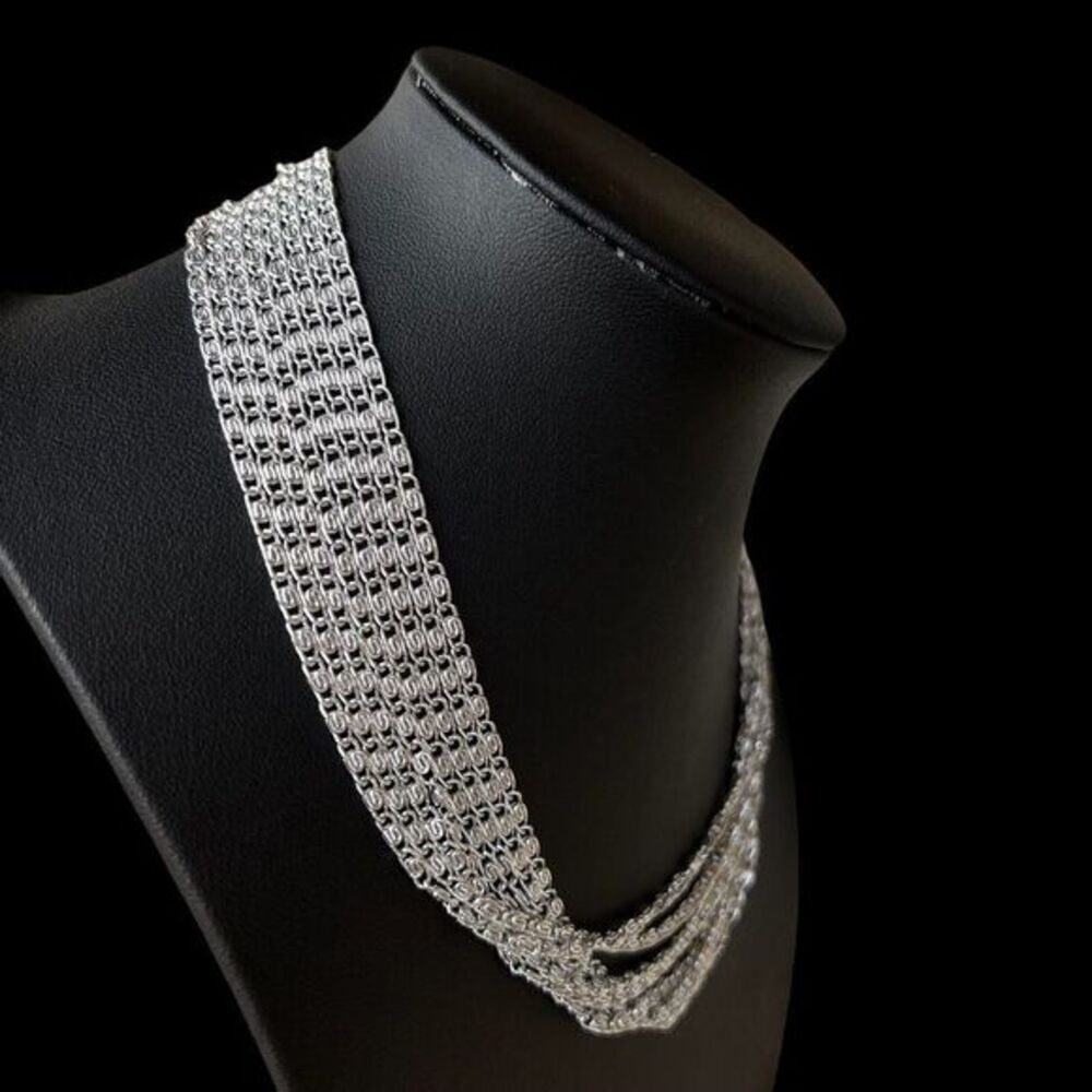 VINTAGE SARAH COVENTRY Women's Choker 8 Strand Silver Tone Aluminum 15 in - Picture 9 of 16